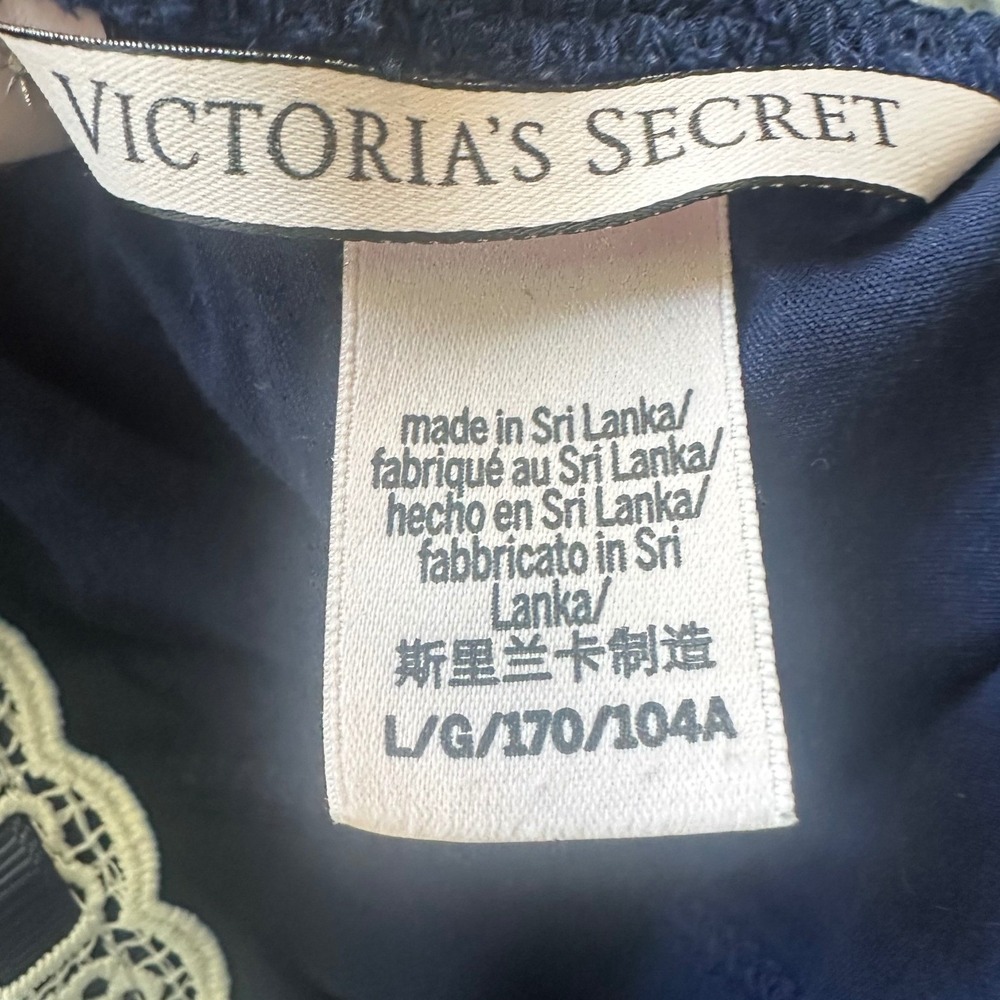 Victoria's Secret Navy Blue Eyelet Lace Trim Babydoll Camisole Crop Top Large - Picture 4 of 6
